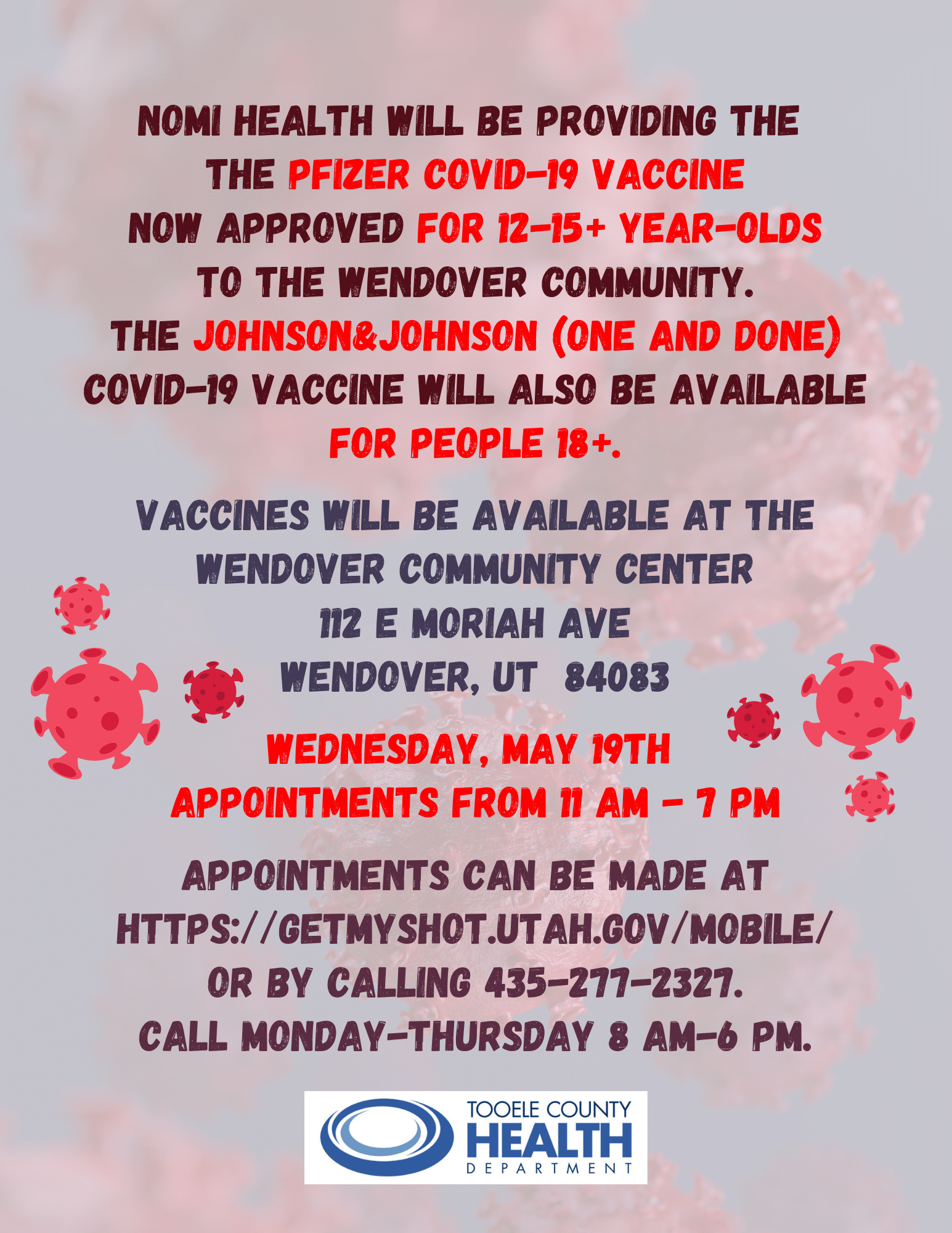 Wendover COVID Vaccine Clinic May 19th Tooele County Health Department