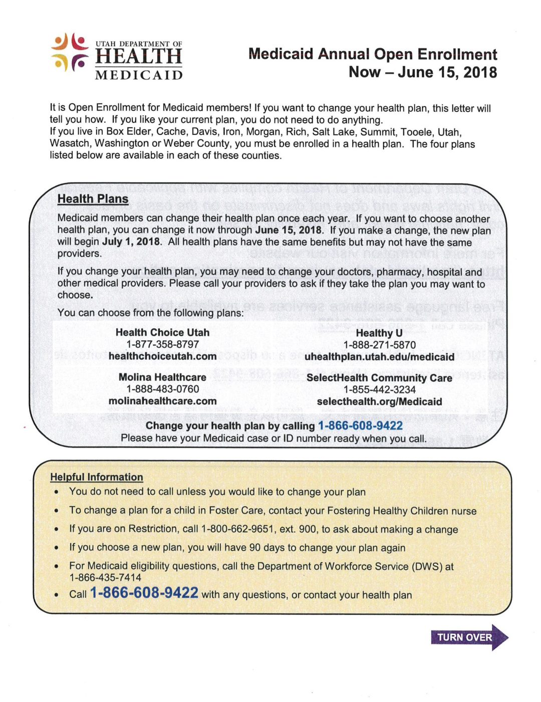 Medicaid annual open enrollment 2018 tooele county health department