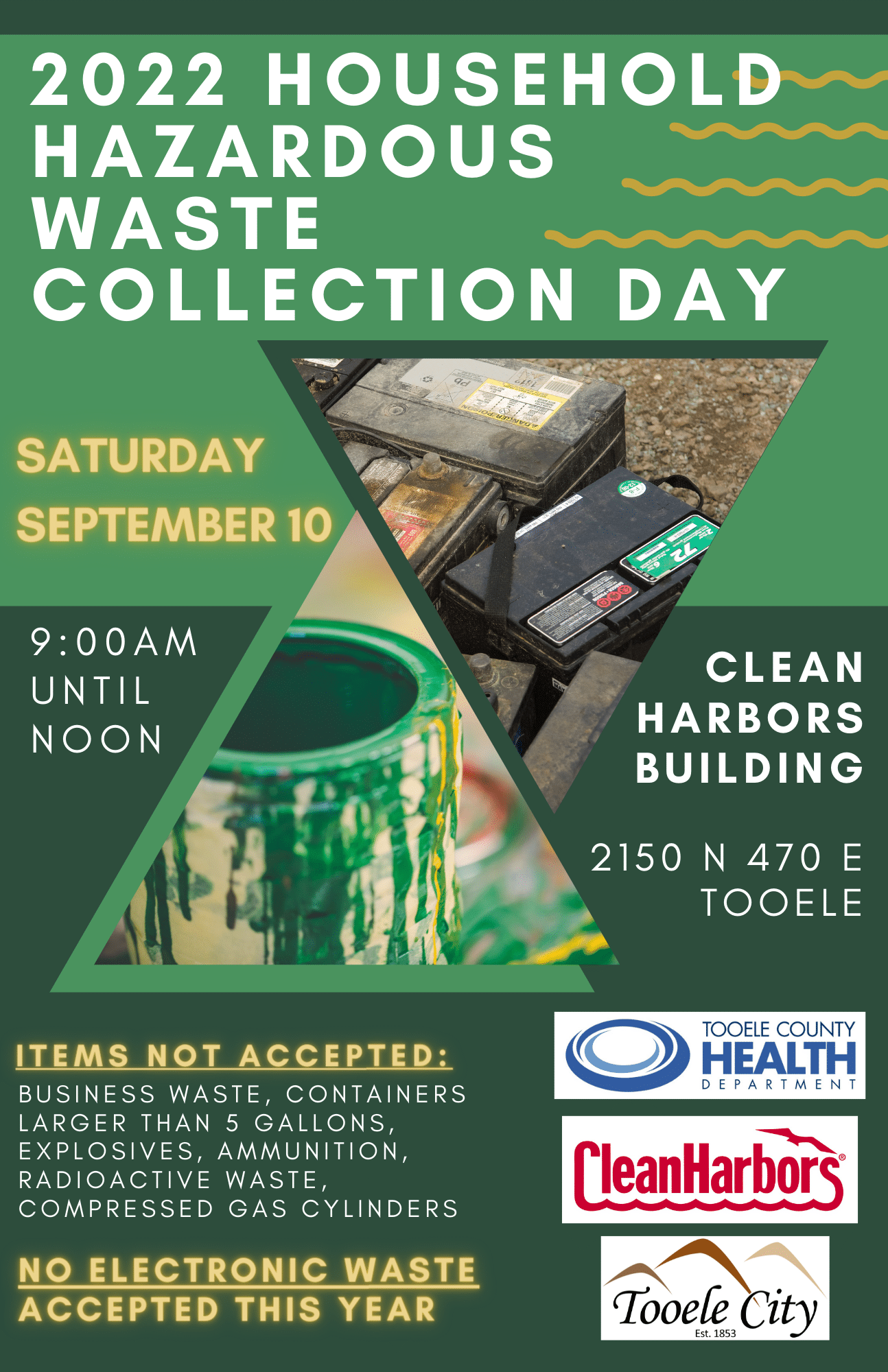 Household Hazardous Waste Collection Day September 10, 2022 9amnoon