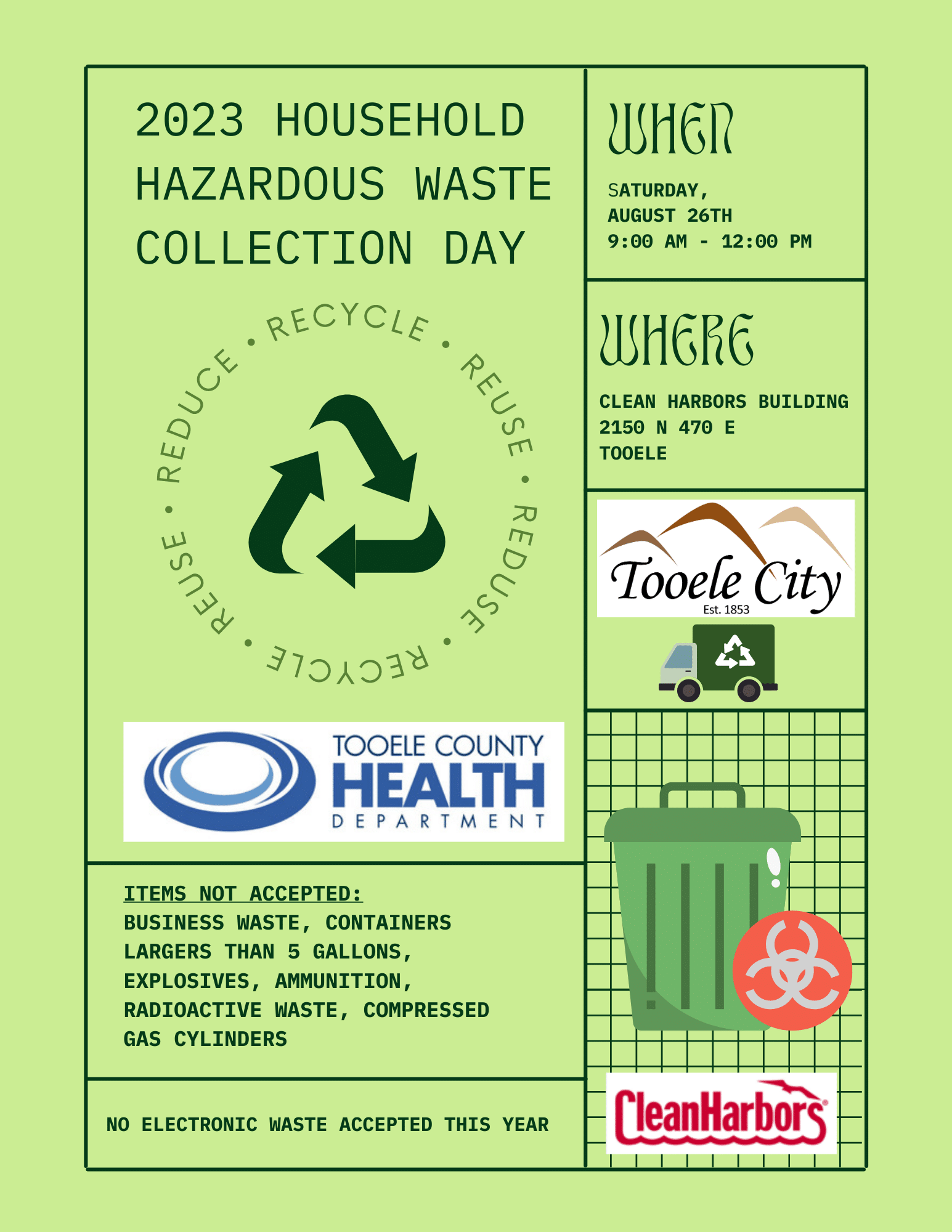 Household Hazardous Waste Collection Day August 26th, 2023 9amnoon